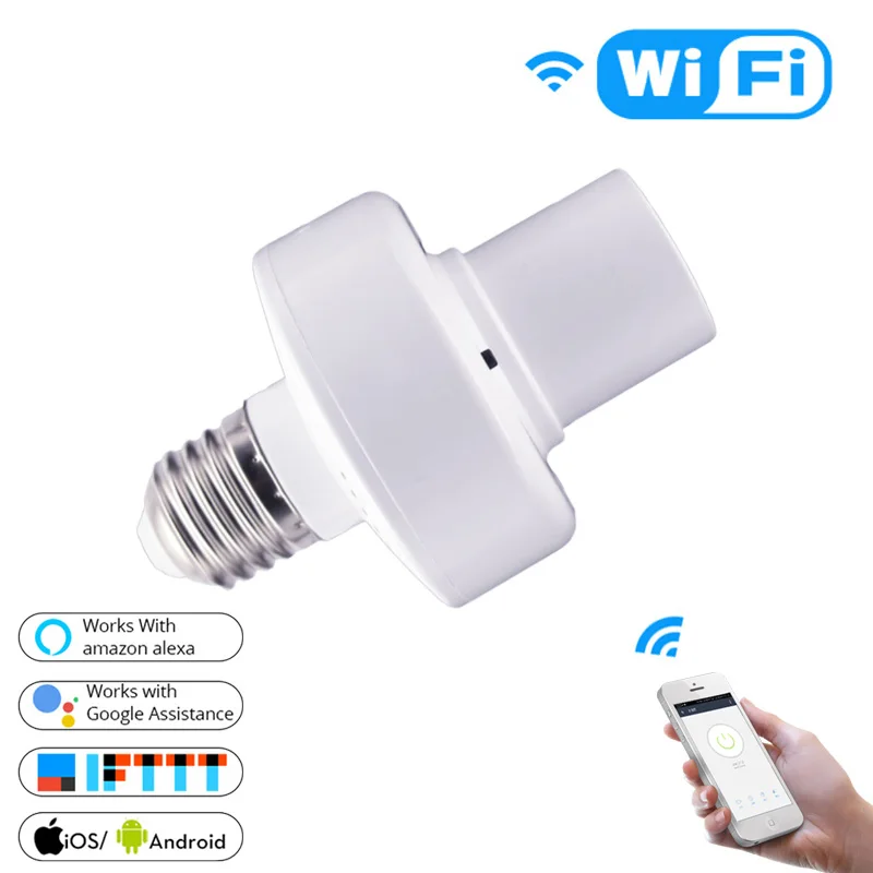 Smart Light Bulb Adapter Lamp Holder Base AC WiFi Smart Life/Tuya Wireless Voice Control with Alexa Google Home E27 E26 85-265V