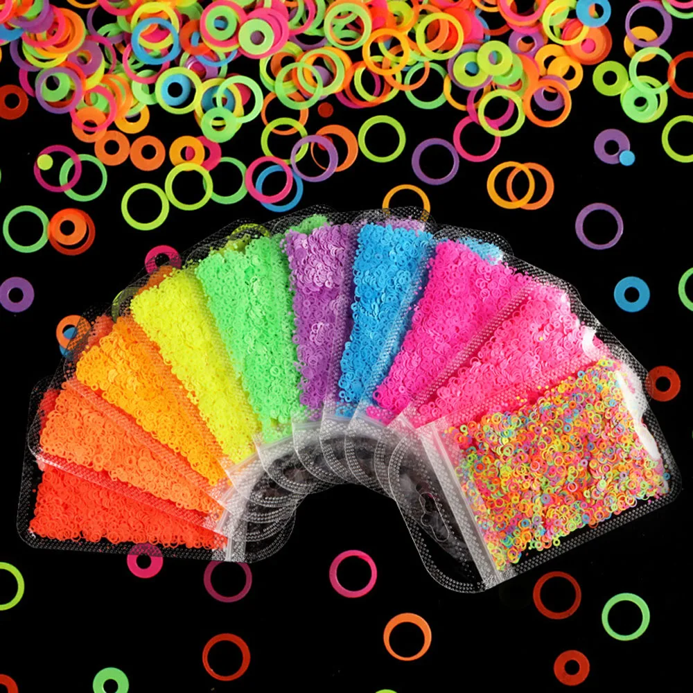 

50g/Bag Hollow Circle Nail Art Glitter Mixed Shape Neon Round Sequins 3D Fluorescent Color Spangle DIY Manicure Accessories Tr#2
