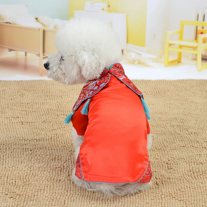 Рождественская Одежда для собак, одежда для пары, свадебное платье-рубашка, костюм для питомцев, китайское пальто Чонсам для маленьких собак, кошек, год, Ropa Perro