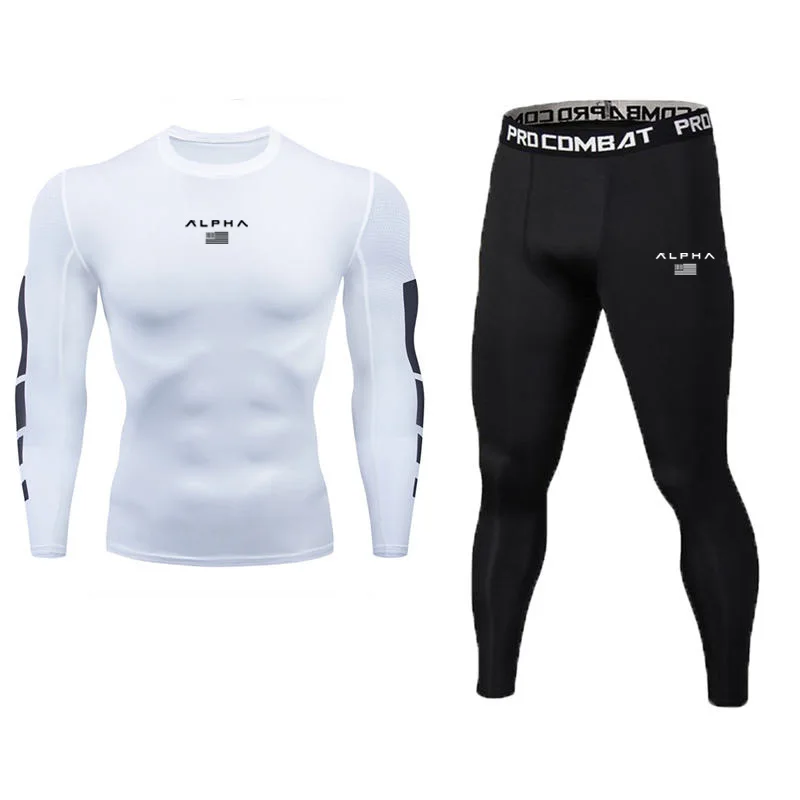 

Men's suit gym T-shirt + compression pants elastic breathable clothing quick-drying men's running suit brand 2 sportswear