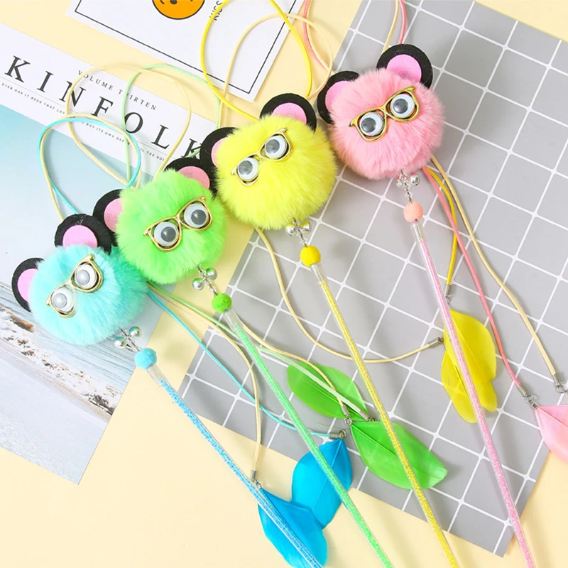 Plush Glasses Little Fairy Tassel Feather Bell Funny Cat Stick Cute And Interesting Outdoor Interactive Kitten Toy cute dog toys