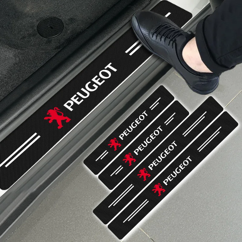 

4pcs Carbon Fiber Decal Car Door Sill Protector Sticker For Peugeots 107 108 206 207 308 307 508 2008 3008 Automotive Goods