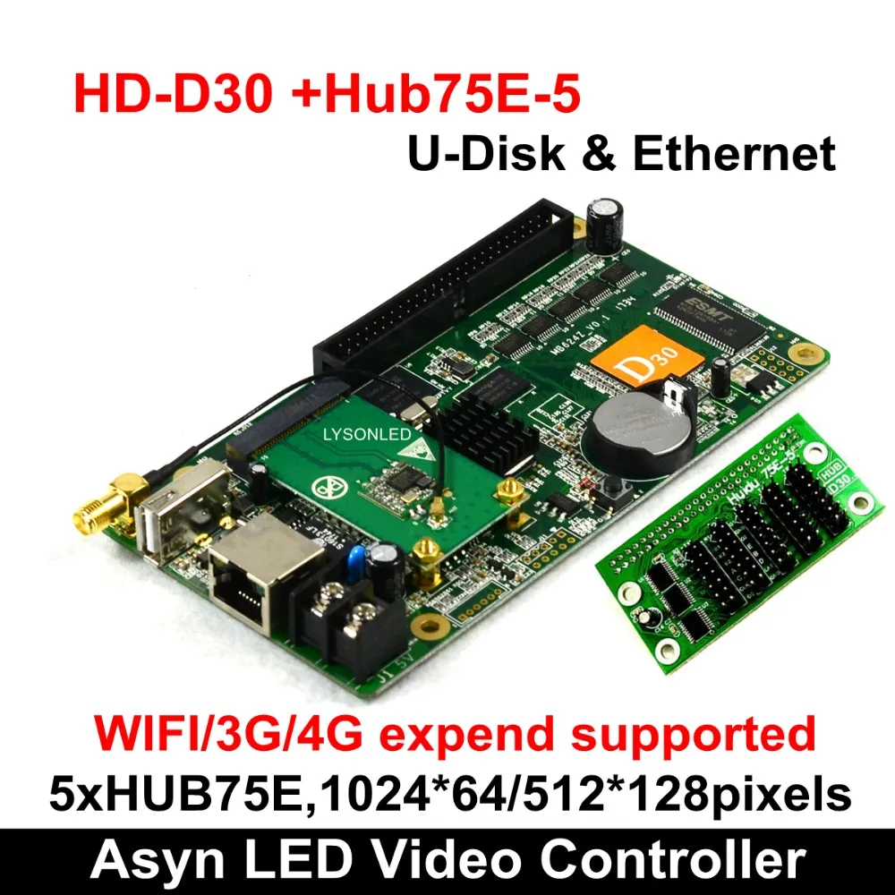 Huidu HD-D30 + WI-FI + HUB75E-5 Светодиодная панель видео карты Поддержка 512*128 пикселей, USB-диск + Ethernet Связь, Поддержка P2/P2.5/P3 светодиодный