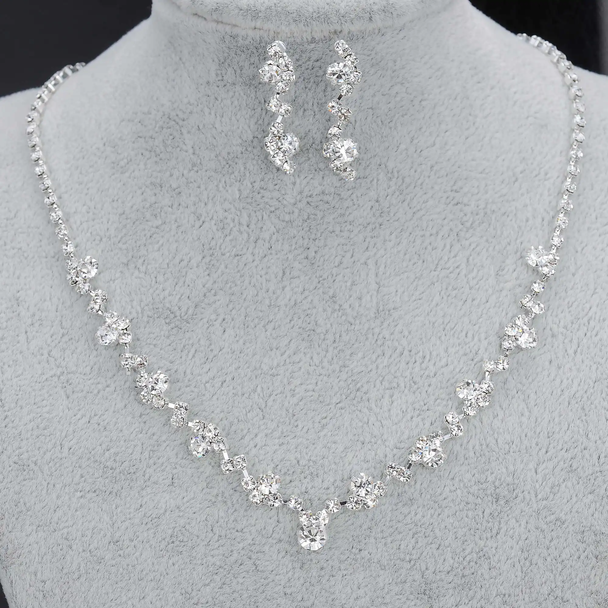 925 серебряные ювелирные изделия тон Кристалл теннис колье ожерелье набор невесты свадебные ювелирные изделия наборы