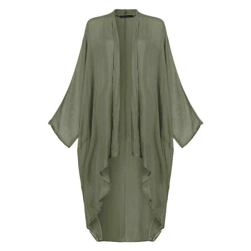 Винтажные ассиметричные топы, женские блузки cellumia, Осенние Длинные кимоно кардиганы, повседневные свободные рубашки размера плюс, Blusas Mujer 5XL - Цвет: Армейский зеленый