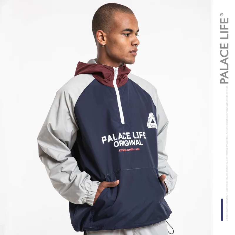 Palacelife19 Европа и Америка мужская одежда популярный бренд осень и зима контрастное цветное соединение ретро полу-молния плащ куртка