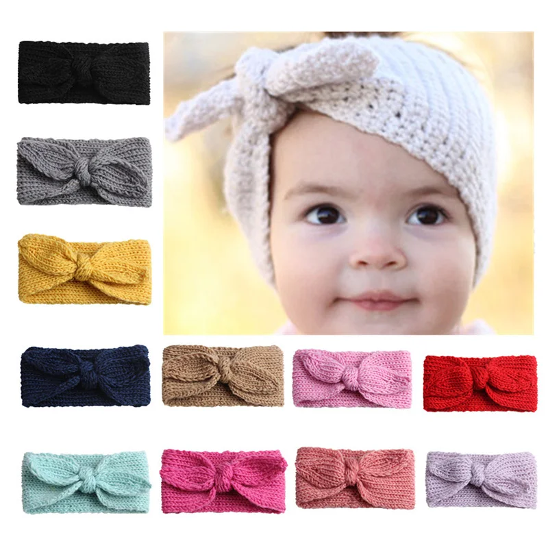 Knitted Bow Baby Girls Headband Toddler Hair Bands Bows Girl Accessories Head Wraps Turban Winter Warm Headbands | Детская одежда и