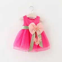 Новые милые Карамельный цвет на детей и девочек, Платье-майка для девочек День рождения свадебное летнее платье для маленьких принцесс с цветочным рисунком и бантом;