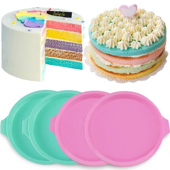 

6/8 Inch Silicone Round Rainbow Cake Mold Non-stick Baking Pan Set Pizza Fondant Cake Pan Rainbow Mousse Cake Mould 4PCS