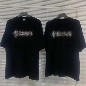 

Flash Drilling Logo Vetements T-shirt Summer Casual Oversize VTM Tops Embroidery Bling Vetements T shirts