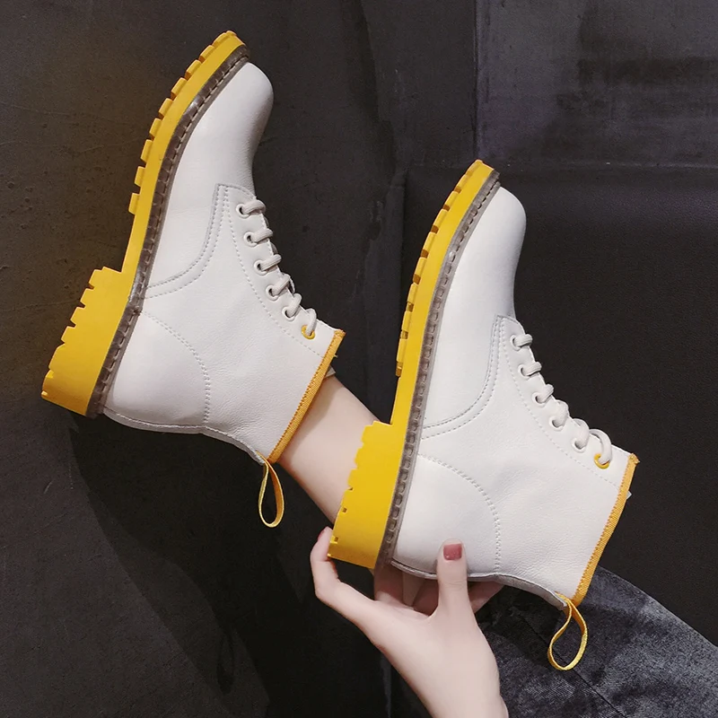 

Rock Shoes Woman Women's Short Boot Autumn Boots Lace Up Booties Ladies Flat Heel Round Toe Luxury Designer Martins Ankle