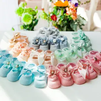 

3Pairs Cute Kid Baby Girl Bowknot Lace Flower Soft Cotton Anti-slip Floor Socks