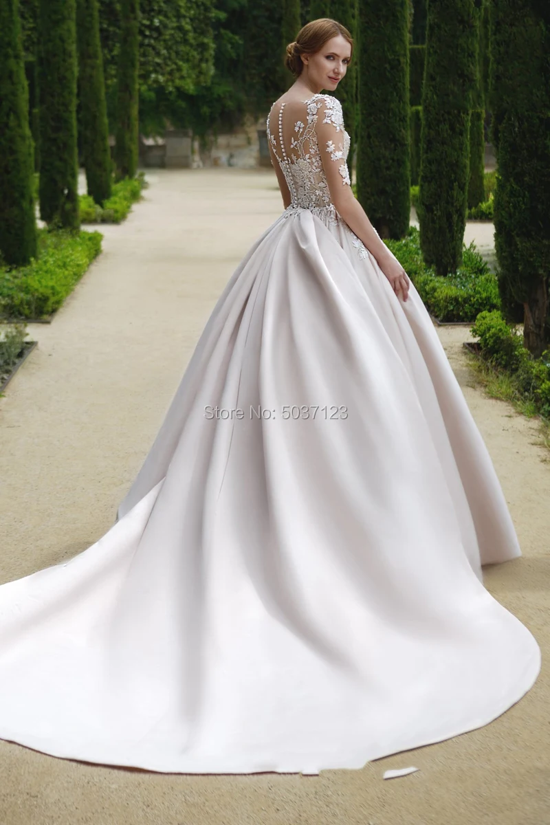 Vestidos De Noiva Розовые атласные свадебные платья полупальто с кружевной аппликацией со шлейфом и пуговицами иллюзия свадебное платье на заказ