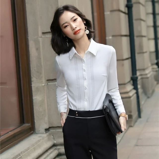 Blusas y camisas formales mujer blanco manga larga de oficina para mujer trajes de trabajo ropa OL estilos - AliExpress