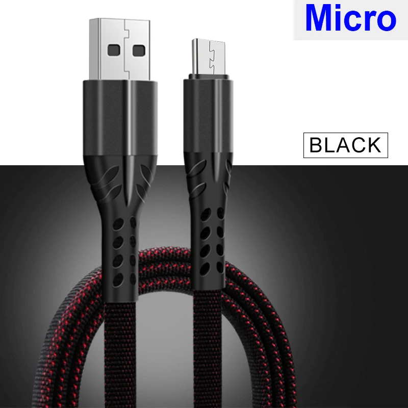 Кабель usb type C а, кабель для быстрой зарядки, тканый нейлоновый кабель для мобильных телефонов, зарядное устройство для iPhone, Micro usb type-C, передача данных - Цвет: Black For Micro