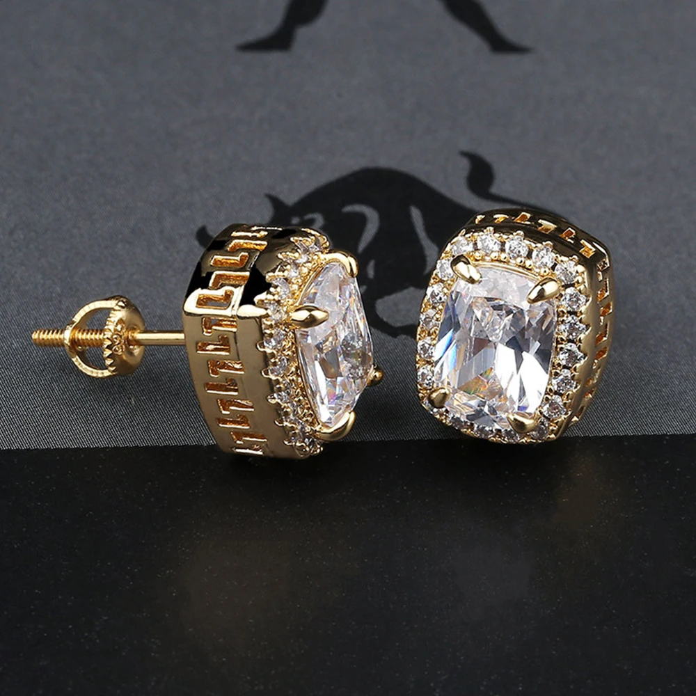 Микро Pave кубический циркон многоцветные камни Iced Out шпилька квадратная серьга серьги хип хоп ювелирные изделия для подарка вечерние для мужчин и женщин