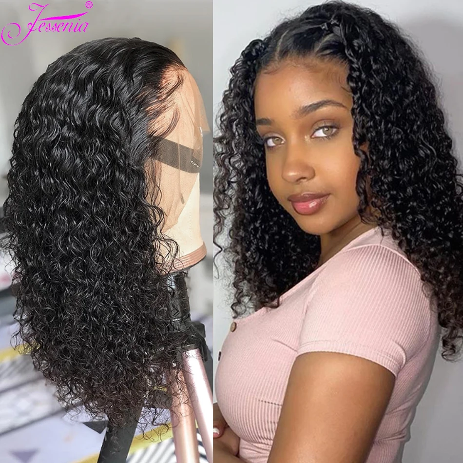 180 Density 4X4 Closure Short Bob Wig Kinky Curly Pre Plucked Cheap Remy glueless Human Hair lace Wig 8-16Inches Afro Jerry Curl