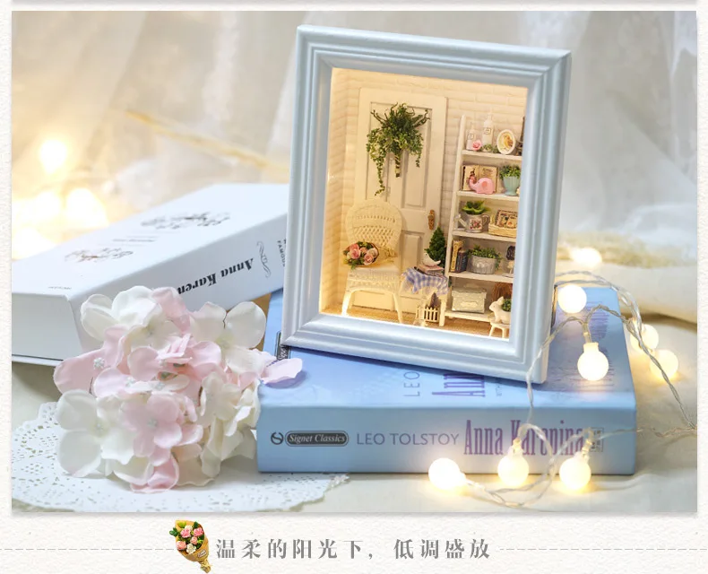 Ручная работа Солнечный Zakka комната Фоторамка "сделай сам" Кукольный дом сборка миниатюрная мебель ручная работа из дерева кукольный домик для детей