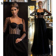 Sodigens vestido de noite de tule pontilhado, vestido longo de baile, comprimento até o chão, vestido formal, vestido arabic dubai, vestido de festa 2021