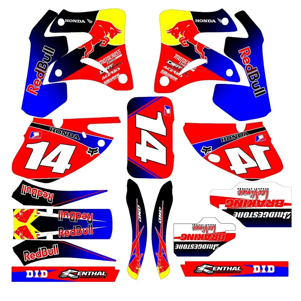 

New Bull Full Graphics Decals Stickers Custom Number Name 3M Bright Matte Stickers Waterproof For HONDA CRM250RR 1994-1995