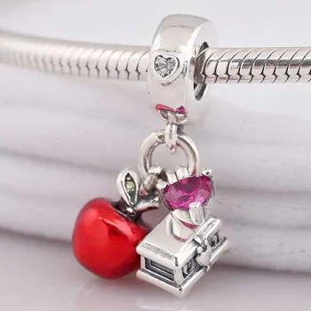 

Original Red Enamel Snow White's Apple And Heart Pendant Bead Fit 925 Sterling Silver Bead Charm Pandora Bracelet Diy Jewelry