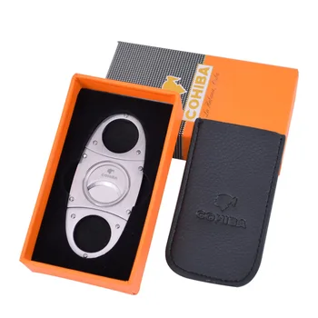 

COHIBA Cigar Cutter Cigar Knife with Leather Cover Gift Set Double-Edged Stainless Steel Men's Cigar Accessories