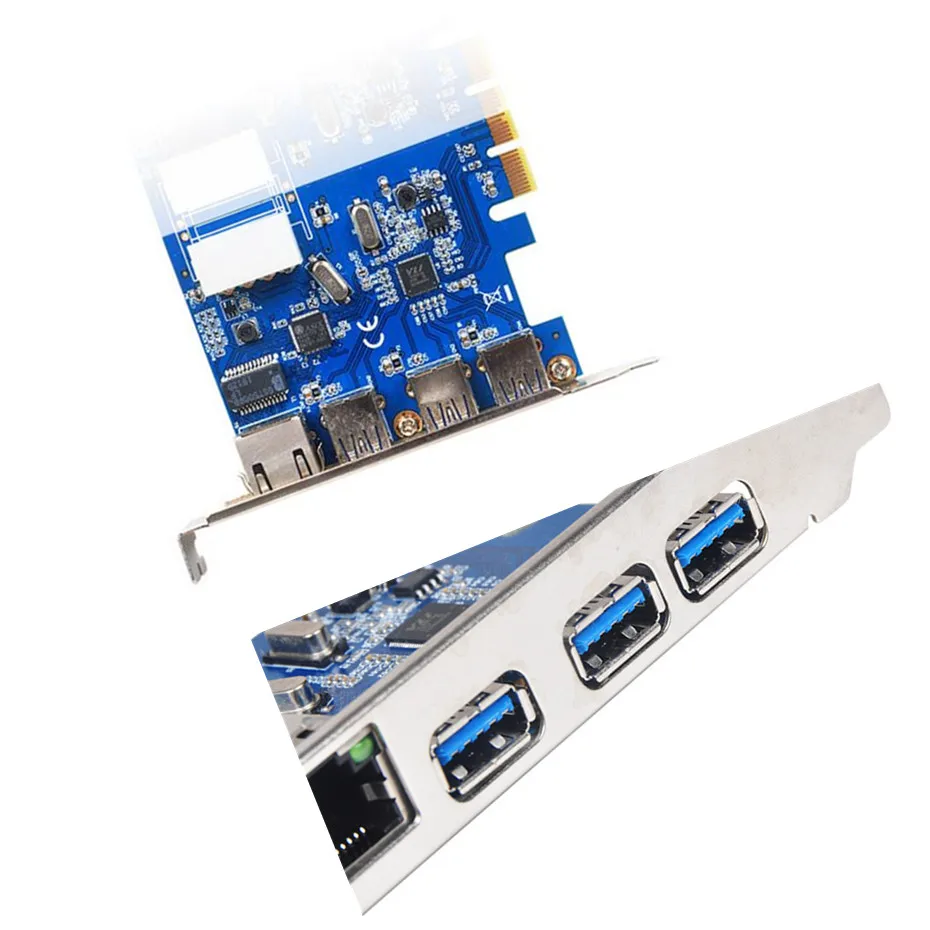 

PCI Express to 3 port USB 3.0 port Gigabit Ethernet RJ45 LAN network adapter connection PCI Express Expansion card for desktop