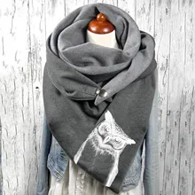 Fashion Women Cute Cat Print Scarf Hijabs Female Lady Retro Multi-purpose Shawl Button Scarf Femme Wraps Foulard Bufand