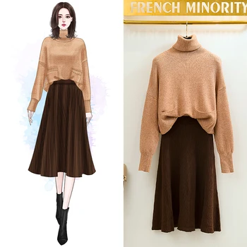 

autumn women pullover sweaters knitted top skirt outfit flavour students sweater skirts suit knitwear vestido warm vestido