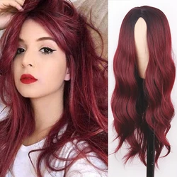 Long Orange Wavy Synthetic Wig Mid-point Heat-Resistant Fiber Wig black/pink/brown Wig for Fashionable Women Daily/Cosplay WIG