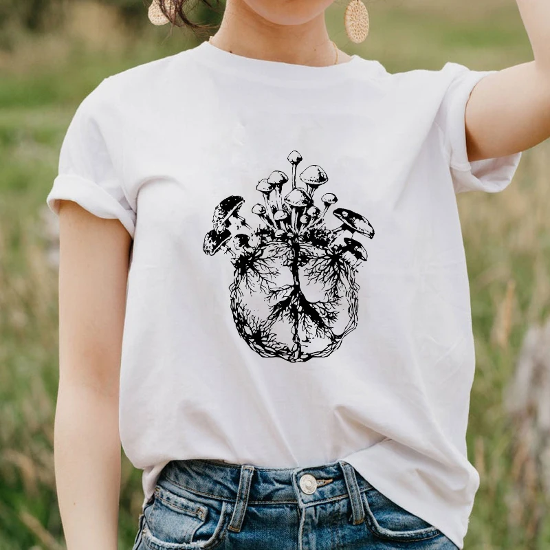 Micologia Hippie Pace Funghi T-Shirt Estetica Amanti Della Natura Tshirt Vintage Donna Cottagecore Pianta Giardinaggio Top Tee