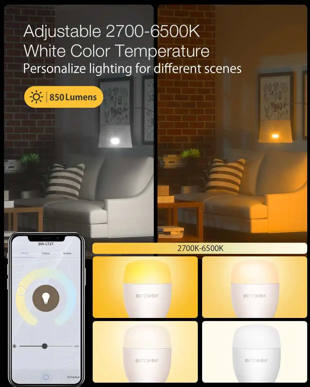 cw 9w e27 app inteligente led lâmpada