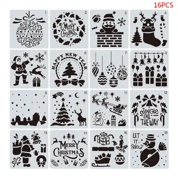 

16pcs/set Merry Christmas Drawing Stencil Templates Embossing Paper Painting Drawing Template