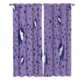 

Unicorn Star Heart Geometry Purple And White Blackout Window Curtains Living Room Curtain Rod Kitchen Drapes Fabric Indoor