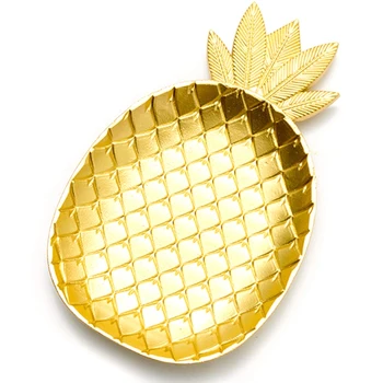 

Wooden Pineapple Shape Tray Golden Jewelry Storage Plate Snack Fruit Bowl Home Decor Ornament