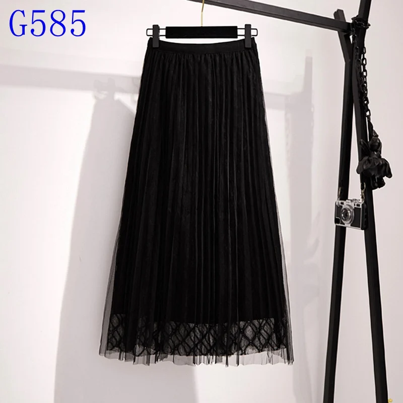 Black G585 GIGOGOU Geomatric весна лето 3 слоя миди сетчатая юбка Женская эластичная имперская плиссированная юбка шикарная длинная Тюлевая юбка-пачка Ins Femme - Цвет: Black G585