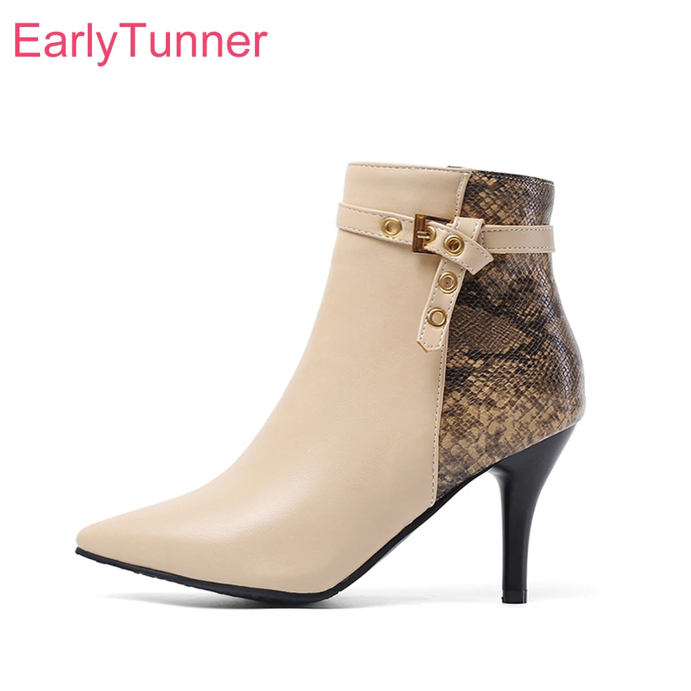 

2019 Brand New Sexy Apricot Red Women Ankle Boots Pointed Toe High Spike Heels Lady Shoes EA095 Plus Big Small Size 12 30 43 48