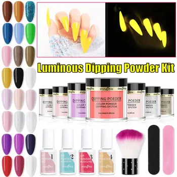 

Luminous Glow Dip Nail Powder Set Phosphor Dipping Glitter Glow In Dark Shining Fluorescent Natural Dry Chrome Manicure Tool