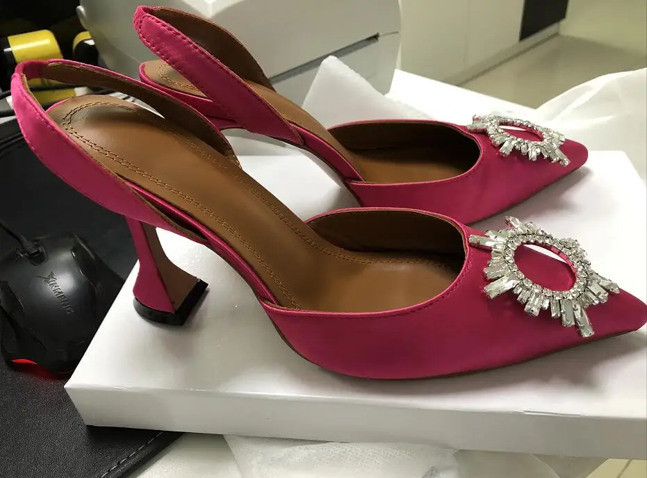 VIISENANTIN/Женские Элегантные новые цветные атласные туфли на высоком каблуке с острым носком, украшенные кристаллами разных цветов