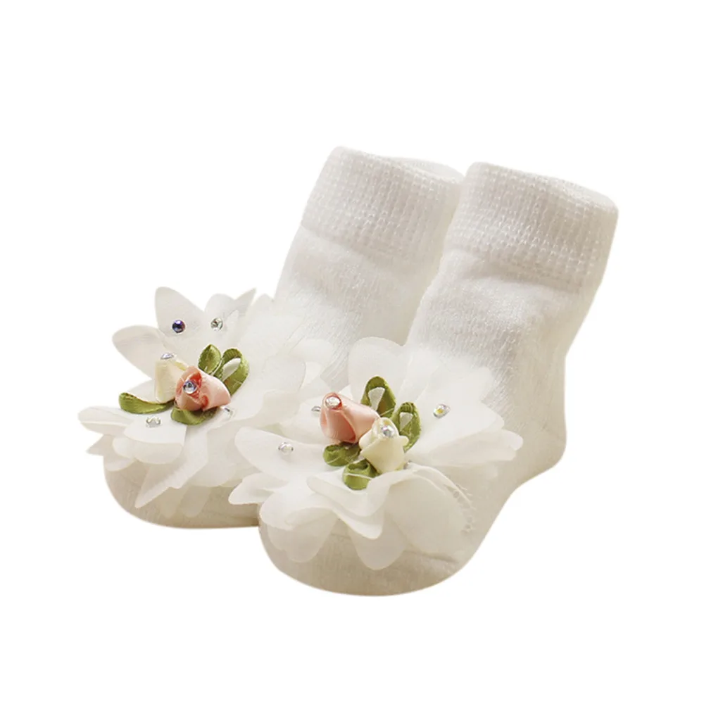 Носки для малышей новинка, Детские удобные хлопковые носки с цветочным рисунком для девочек Теплые носки до лодыжки зимние носки для малышей - Цвет: B