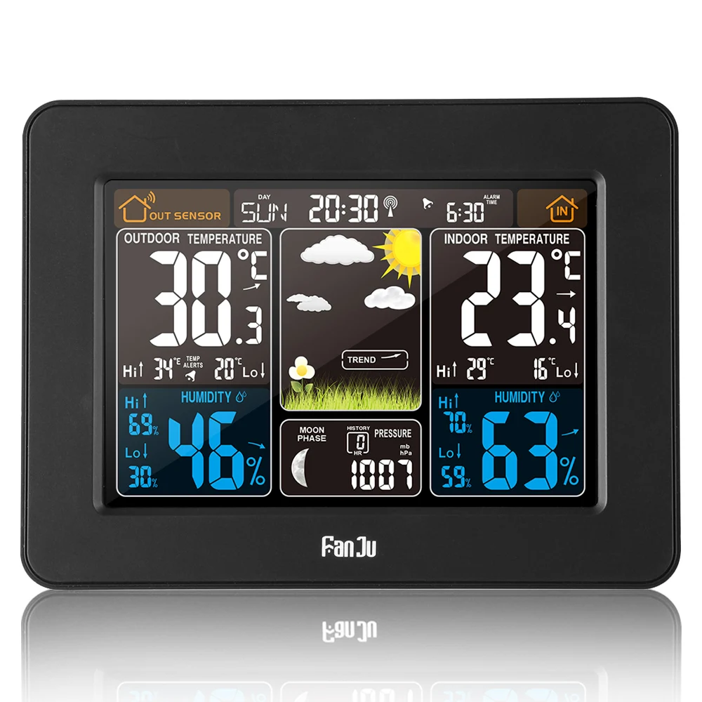 FanJu Digital Alarm Clock Temperature Humidity Sensor Barometer Forecast Weather Station Electronic Desk Clocks |