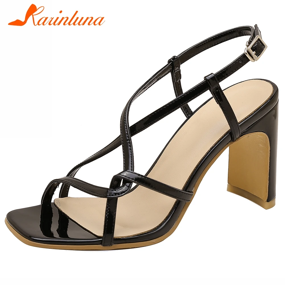 

KARINLUNA Fashion Girl High Heel Sandals Thin Belt Square Toe Buckle Strap Casual Wedding Sandals Women Summer Shoes Woman