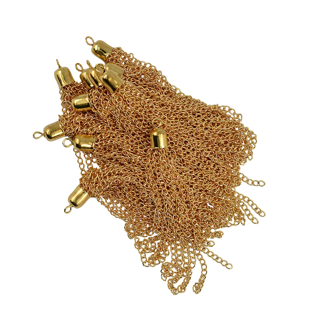 12pcs/lot Metal Chain Tassel Cell Phone Straps DIY Earring/Necklace Charms With Caps