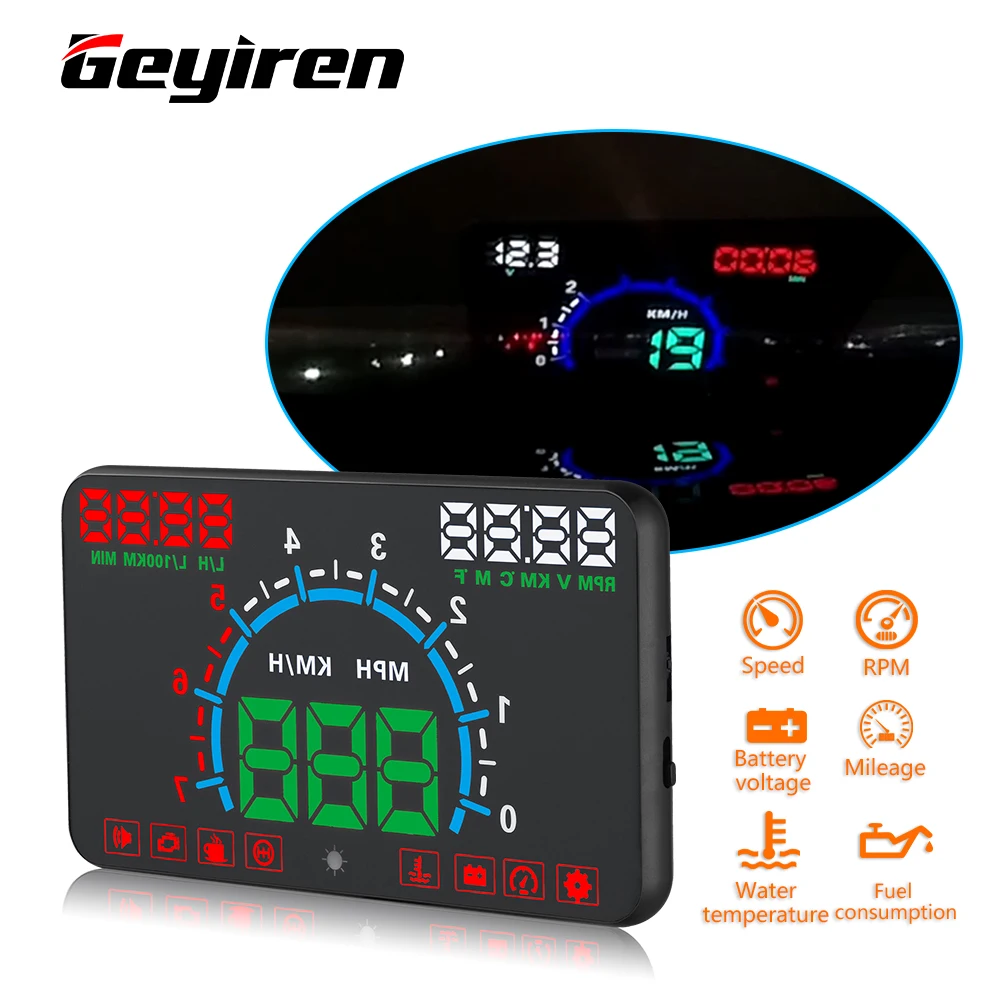 GEYIREN OBD2 HUD ڵ ÷, 5.8 ġ ȭ, ū ۲ ÷  ÷,  溸,  Һ ӵ  