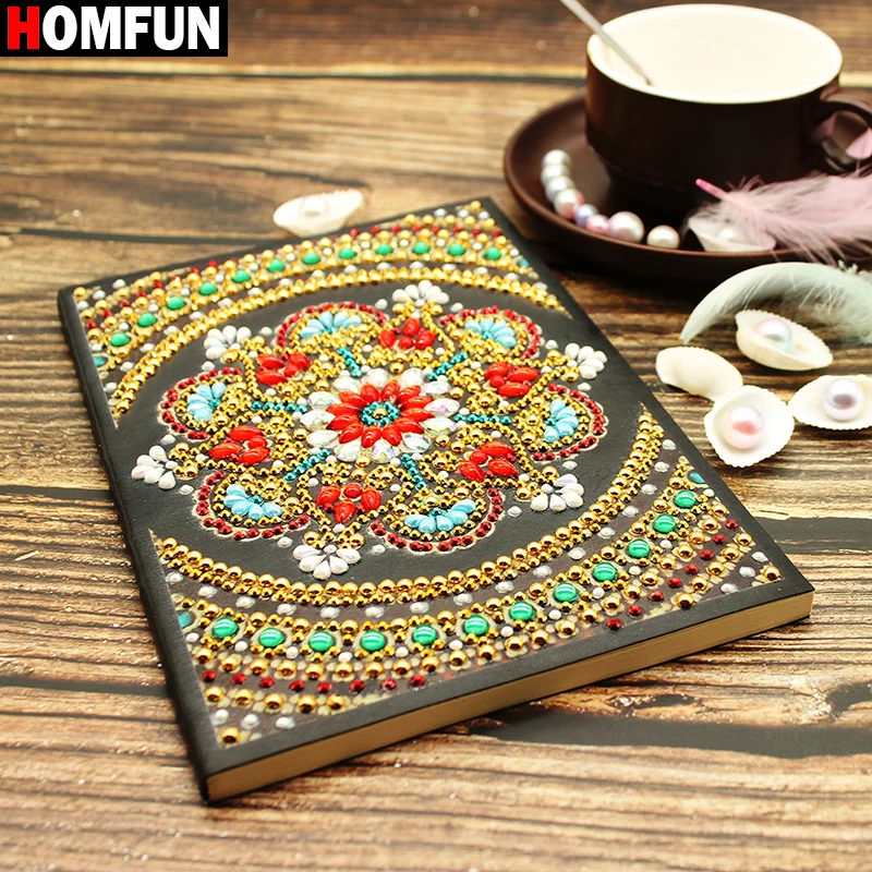 

HOMFUN A5 Notebooks 5D DIY Diamond Painting Special Shape Diary Book Diamond Embroidery "Mandala flower " Rhinestones Decor Gift