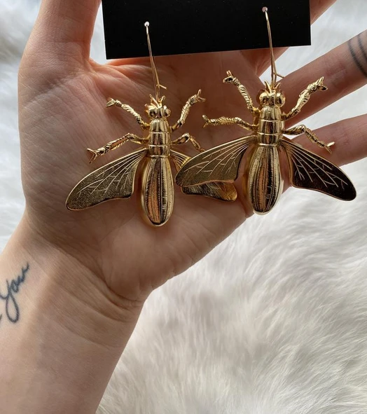 Insect Necklace Earrings, Gold Earring Insect