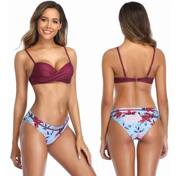 

Summer Women's Sexy Bikini Set Push Up Two Piece Swimwear Patchwork Bandage Bathing Suit Plus Size Beachwear Swimsuit Biquini