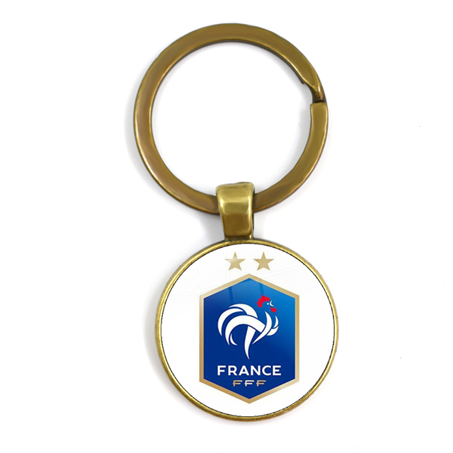 Football Team Emblem Keychain France Flag and Football Logo Key Ring Jewelry European Football Funs Cool Men Gift
