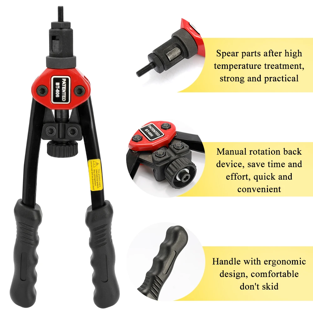 

12in Labor-saving Hand Riveter BT-606 Manual Rivet Machine 300mm Riveting Tools with Nut Dies M-3 M-4 M-5 M-6 M-8