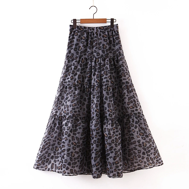 Tangada, модная женская длинная юбка в сеточку с леопардовым принтом на молнии, винтажные повседневные женские трапециевидные юбки SL159 - Цвет: Многоцветный